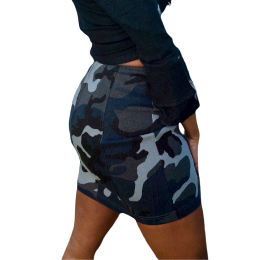 Denim Camouflage Mini Skirt