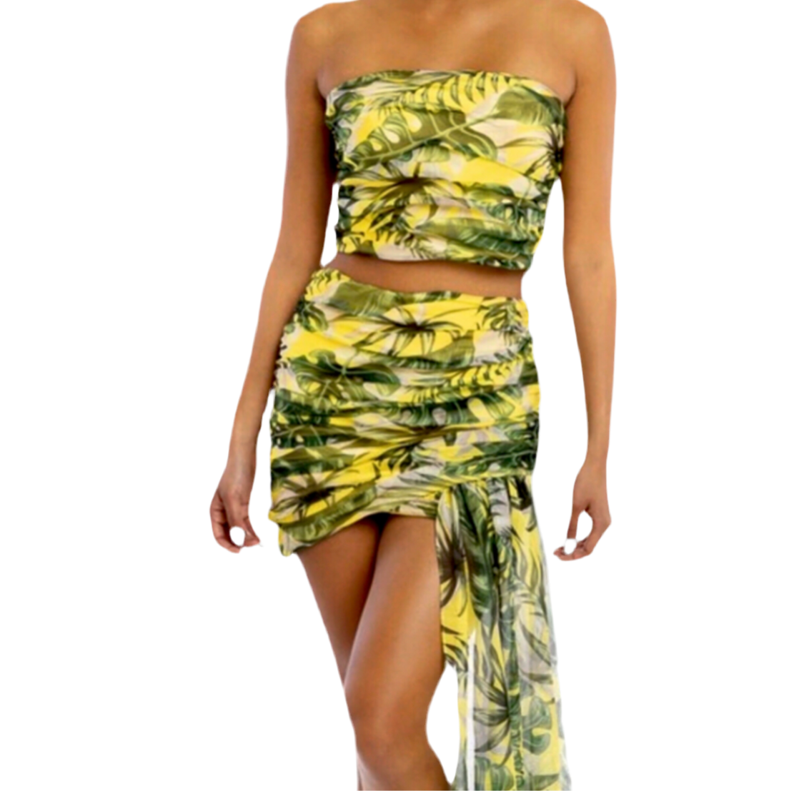 Tropical Leaf Print Top and Skirt Set