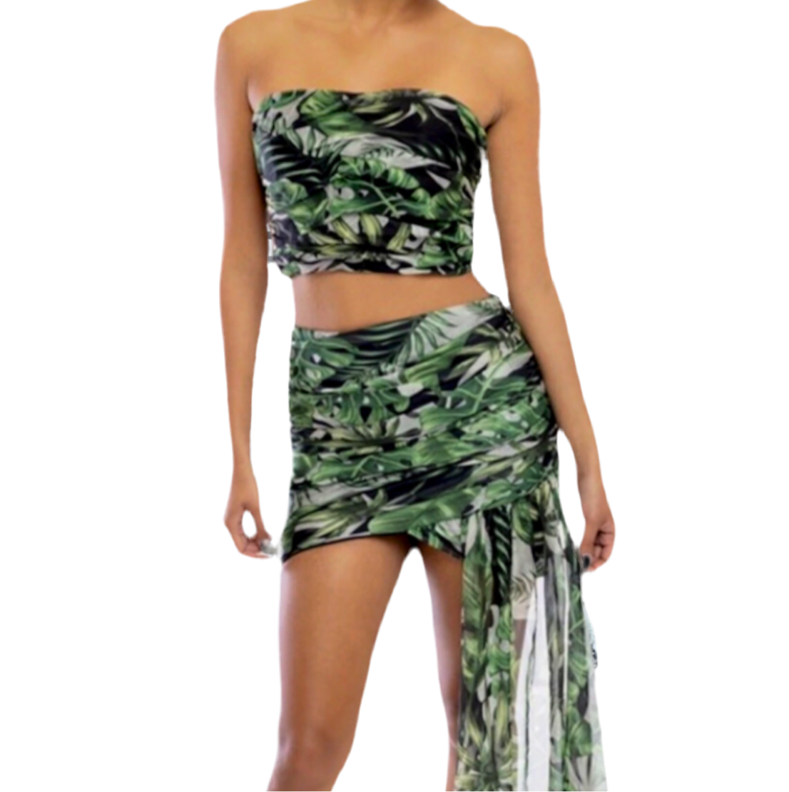 Tropical Palm Leaf Top and Skirt Set