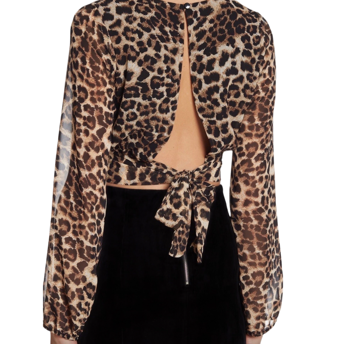 Animal Print Crop Top Open Back Blouse