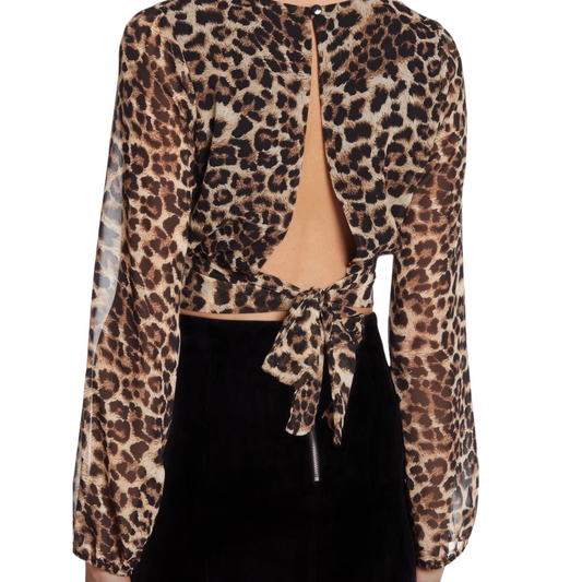 Animal Print Crop Top Open Back Blouse