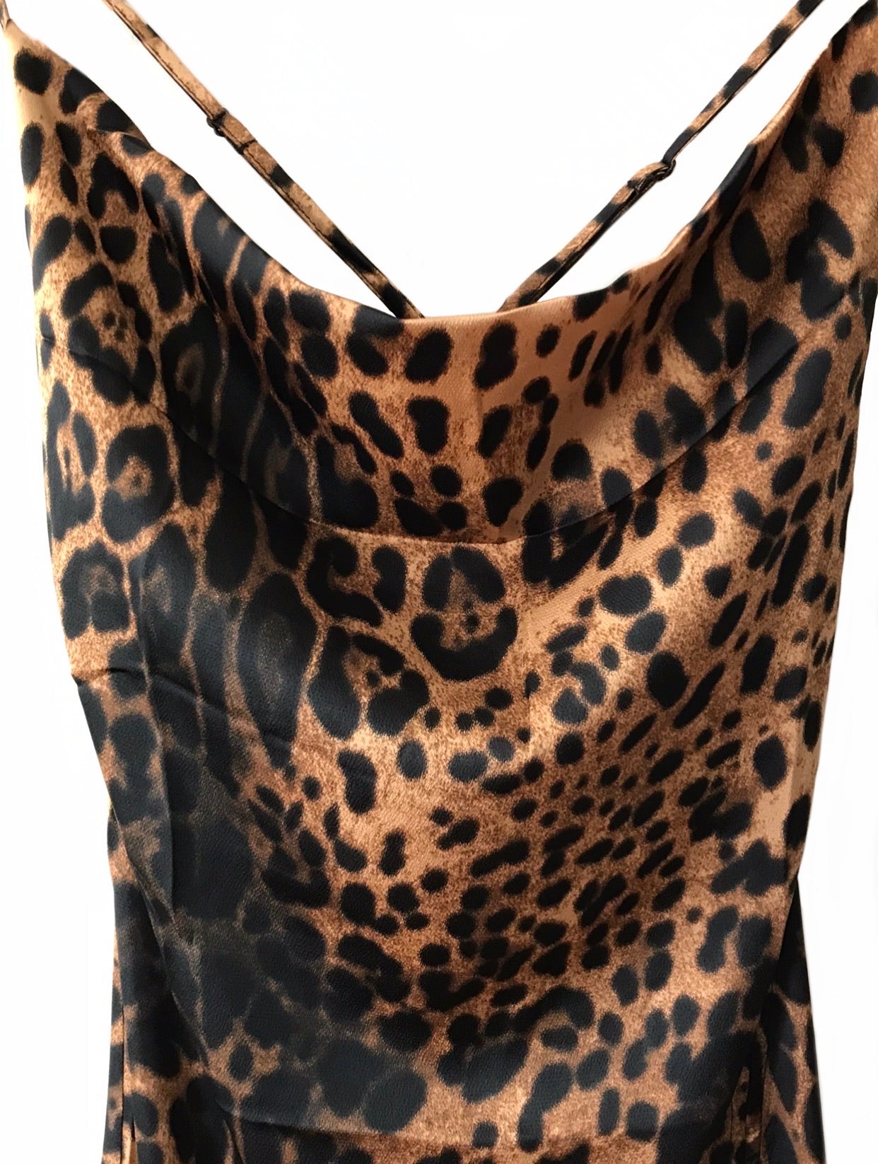 Leopard Print Satin Maxi Dress - FashionNV